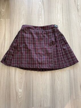 wild fable Burgundy Plaid Pleated Mini Skirt - XS
